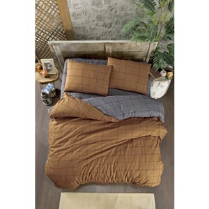 Çift Kişilik 4 Parça Nevresim Takımı, 200x220 cm (Kahverengi)