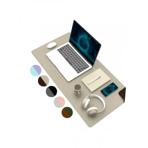 Çift Renk Dikişli PU Deri Masa Matı - 80x40 cm, Su Geçirmez