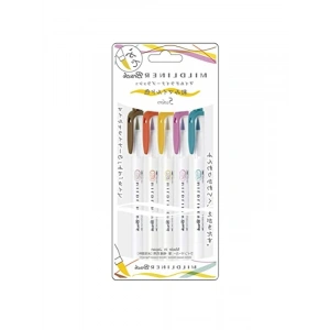 Çift Taraflı İşaretleme Kalemi - Fırça ve İnce Uç, 5 Renk