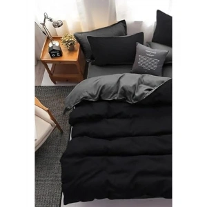 Çift Taraflı Lastikli Nevresim Takımı, 200 x 220 cm Boyutunda Gri ve Siyah Renk