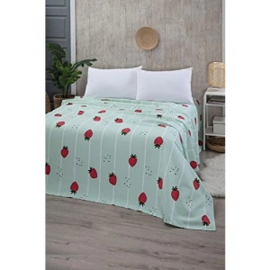 Çilek Desenli Tek Kişilik Pike Yatak Örtüsü, 170 x 230 cm
