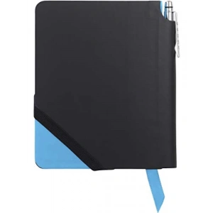 Çizgili A6 Ebat Jotzone Defter, Esnek Deri Kapak, Siyah-Mavi