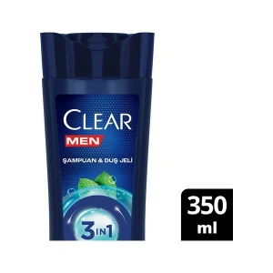 Clear Men 3 in 1 Şampuan & Duş Jeli Ferahlatıcı Mentol Saç Yüz Vücut İçin 350 ml