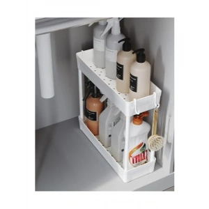 Çok Amaçlı 2 Katlı Evye Altı Düzenleyici Askılı Banyo Organizer Raf