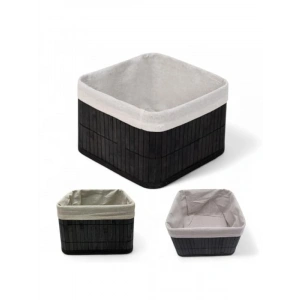 Çok Amaçlı Bambu Saklama Kutusu - Kare Organizer, 20x20x13 cm, Siyah