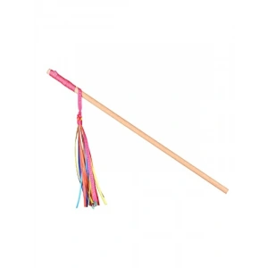 Çok Renkli Ahşap Kedi Oynatma Oltası - Püsküllü