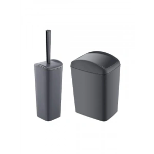 Çöp Kovası ve WC Fırçası Seti - Antrasit, 5 Litre Kapasite