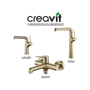 Creavit Flow Brush Gold Batarya Seti 3’lü Banyo-Lavabo-Eviye FL1500BG-FL2500BG-FL8500BG