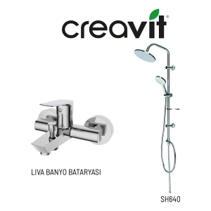 Creavit Liva Banyo Bataryası LV2500 ve Oval Tepe Duş Sistemi SH640