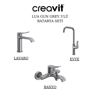 Creavit Lua Metalik Gri Batarya Seti 3’lü Banyo-Lavabo-Eviye