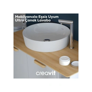 Creavit Ultra Yuvarlak Beyaz Deliksiz Lavabo 45 Cm UL145