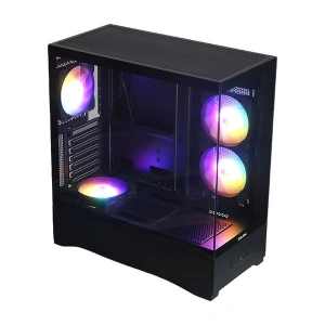 Dark Diamond PRO 2025 Edition 4x12cm FRGB LED Fanlı, 1x USB 3.1, 2x USB 2.0, Tempered Glass, Panoramik Akvaryum Siyah Oyuncu Kasası