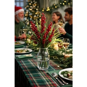 Dayanıklı Kırmızı Yapay Çiçek Demeti, Yılbaşı Süsü