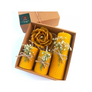 Dekoratif Balmumu Mum Hediye Kutusu, 4 Lü Set, Yeşil Krem Süslemeli