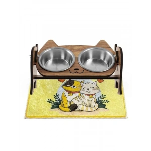 Demonte Kedi Mama ve Su Kabı, Çift Hazneli Seramik Set