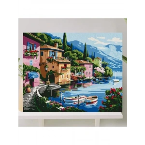 Deniz Evleri Temalı 40x50 CM Fırça ve Boya ile Sayılarla Boyama Tuval Seti