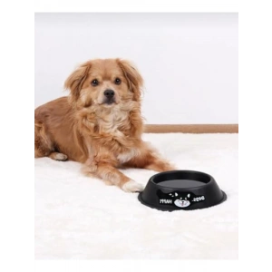 Desenli Paslanmaz Çelik Mama ve Su Kabı - 15 cm (Siyah)