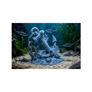 Detaylı Resin Gemi Çapası, Akvaryum Dekoru, Tatlı ve Tuzlu Su Uyumlu
