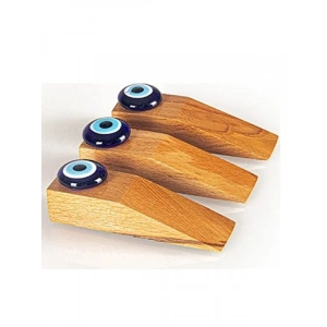 Doğal Ahşap Nazar Boncuklu Kapı Stoperi (3 Adet)