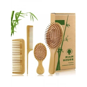 Doğal Bambu Fırça ve Tarak Seti - 4 Adet