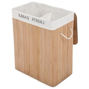 Doğal Bambu Katlanabilir Kirli Çamaşır Sepeti - 2 Bölmeli