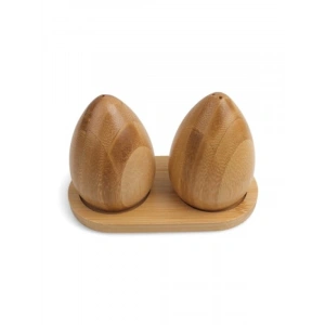 Doğal Bambu Yumurta Şeklinde Tuzluk ve Karabiberlik Seti