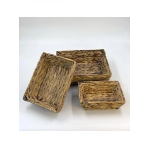 Doğal Hasır El Örgüsü 3lü Sepet Seti