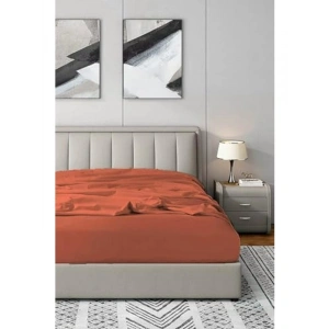 Doğal Pamuklu Çift Kişilik Lastikli Çarşaf, Kiremit Renk 160 x 200