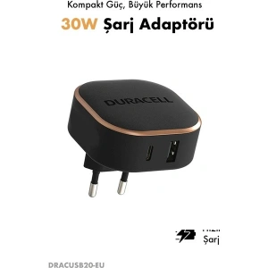 Duracell 30W Mini Akıllı Hızlı Şarj Adaptörü USB-C PD + 18W PPS 2.0 – Akım ve Isı Koruma iPhone/Android
