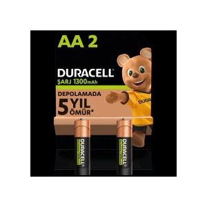 Duracell AA Şarj Edilebilir Pil (2li Paket), 1300 mAh NiMH, 2000 şarj döngüsü, önceden şarj edilmiştir, Uzun Ömürlü Güç