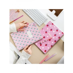 Düz Çizgisiz Okul Defteri 2li Set - 80 Yaprak, Çilek Desenli