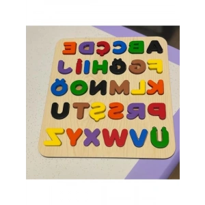 Eğitici Ahşap Alfabe Puzzle - 21x25 cm, Renkli PLA Harfler