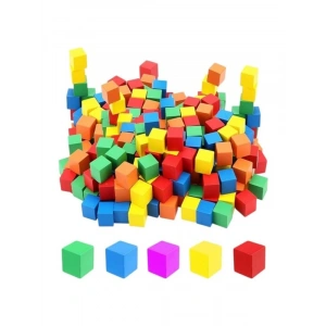 Eğitici Ahşap Küp Blok Seti, 1x1x1 cm Boyutunda 100 Adet Renkli Küp