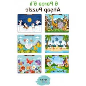 Eğitici Ahşap Puzzle Seti, 6 Parça Renkli Tasarım (13x17 cm)