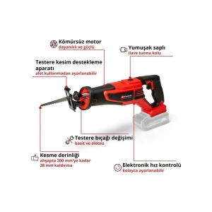 Einhell Professional Akülü Kılıç Testere Tp-Ap 18/28 Li Bl-Solo Power X-Change (18 V, Kömürsüz, 28 mm Kaldırma Yüksekliği, 2.500 Dev/dk, Ahşapta 20 cm Kesim Derinliği, Döner Sap, Akü Dahil Değildir)