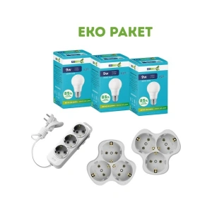 Eko Set Aklight LED Ampul 3 Lü Golyad 3 Lü Grup Priz