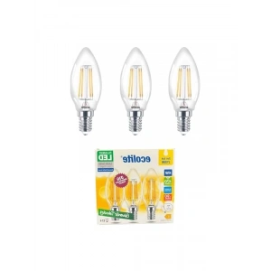 Ekolite 4W LED Filament Mum Ampul, 2700K Sarı Işık, 470 Lümen, 3lü Paket