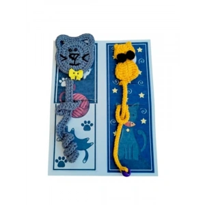 El Yapımı 2li Kedi Temalı Kitap Ayracı Seti, Sevimli Figürler ile Okuma Keyfi