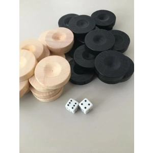 El Yapımı Ahşap Tavla Pulu Seti, 2 Adet Zar ile 35 mm Boyutunda