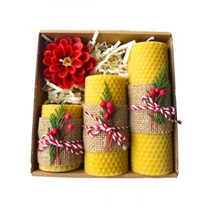 El Yapımı Doğal Balmumu Mum Seti - 3lü Dekoratif Set