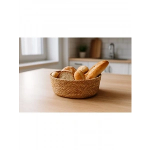 El Yapımı Doğal Hasır Ekmek Sepeti - 22x16x8 cm