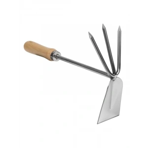 Ergonomik Dişbudak Saplı Paslanmaz Çelik 2si 1 Arada Çapa ve Kültüvatör