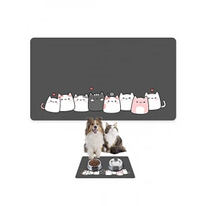 Evcil Hayvanlar İçin Su Geçirmez Beslenme Matı, 50x35, Cute Gri