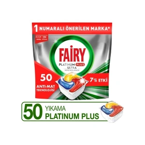 Fairy Platinum Plus Bulaşık Makinesi Deterjanı Kapsülü / Tableti; 50 Yıkama Limon Kokulu