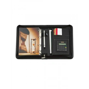 Fermuarlı Kareli Ajanda - Suni Deri, Siyah