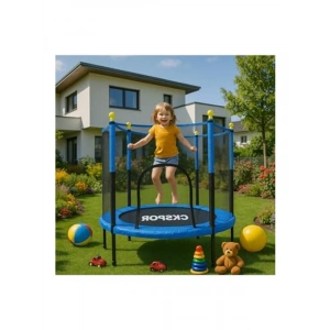 Fileli  Boy Trambolin, 140 cm Çap, Korumalı, Kolay Kurulum, Mavi