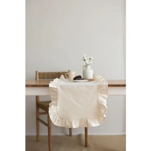 Fırfırlı Keten Mutfak Runner - 40 x 110 cm (Bej)