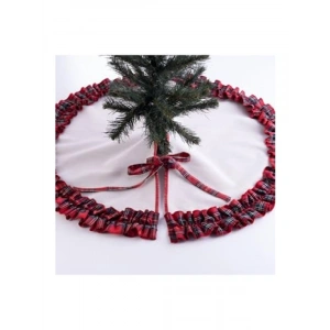 Fırfırlı Yılbaşı Çam Ağacı Örtüsü | Pamuklu Ekose Desen | 60 cm