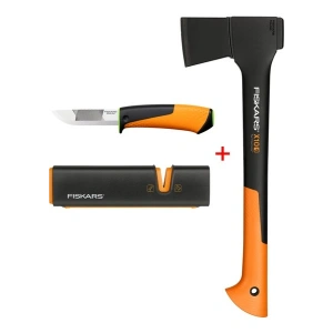 Fiskars Parçalama Baltası S-X10 + Bileyicili Ağır İş Bıçağı + Balta ve Bıçak Bileyici