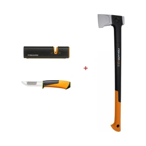 Fiskars X28 Yarma Baltası 71 cm (1069107) + Bileyicili Ağır Iş Bıçağı + Balta ve Bıçak Bileyici